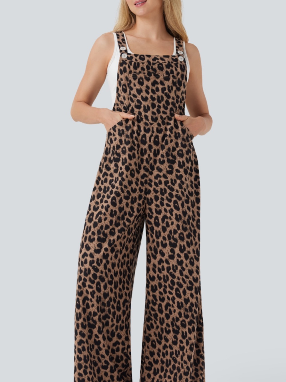 HALARA Leopard-Print Wide Leg Jumpsuit - Tan & Black